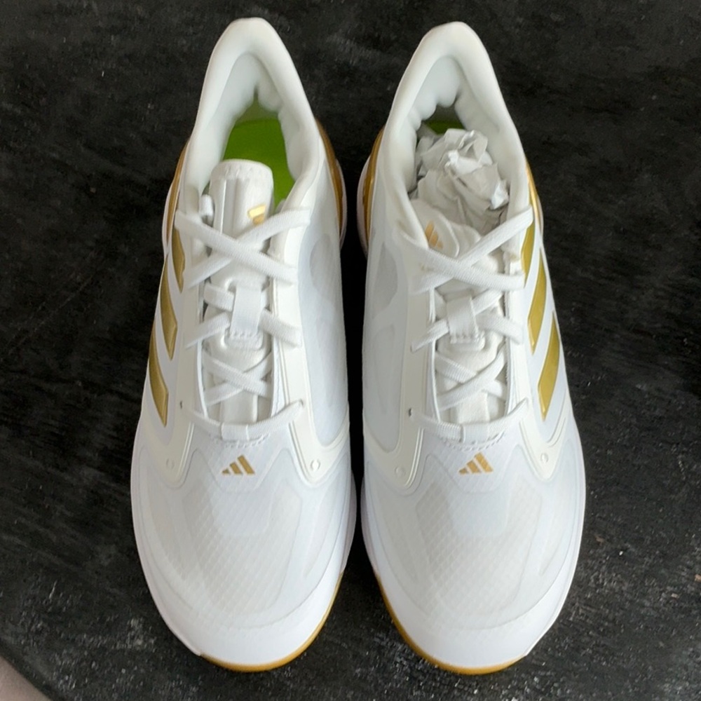 NWOT Adidas BigKids/Mens Sz-5.5 Cleats/Shoes- White & Gold, w/Gold Metal Cleats🏆 - Picture 2 of 3